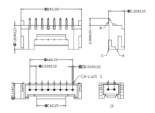 7-контактный однорядный 2-мм разъем для наушников с технологией поверхностного монтажа, UL94V-0